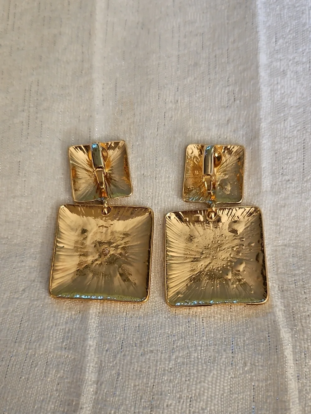 Gold-Tone Basketweave Square Clip-on Drop Earrings